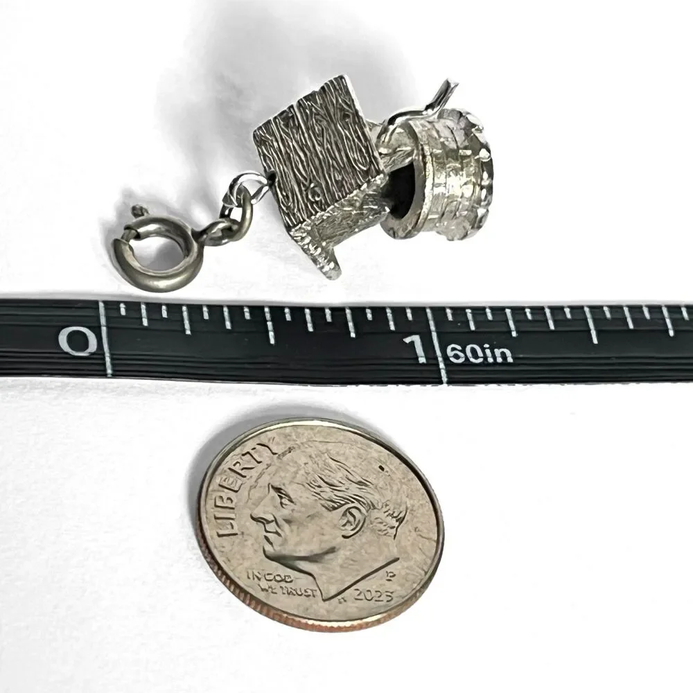 VTG Monet Wishing Well Charm Silver Tone Pendant Moving Handle Miniature Cute